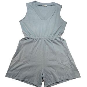 Zenana Romper‎ Sleeveless V-neck Light Blue, Pockets,Sz 2X Comfy, Preppy, Dress